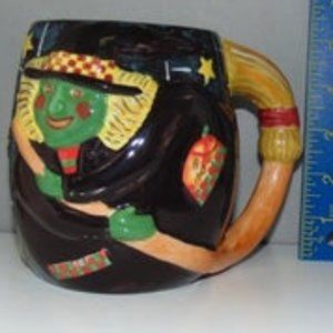 Certified Intl Susan Winget Halloween Witch Broom Large Barrel Mug 32 oz